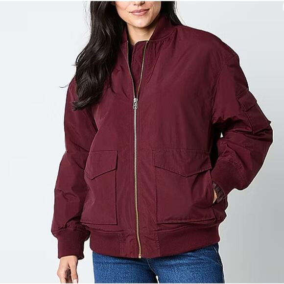 a.n.a Midweight Sherpa Lined Bomber Jacket in Port Wine, Sz S -- NWT - Picture 5 of 11
